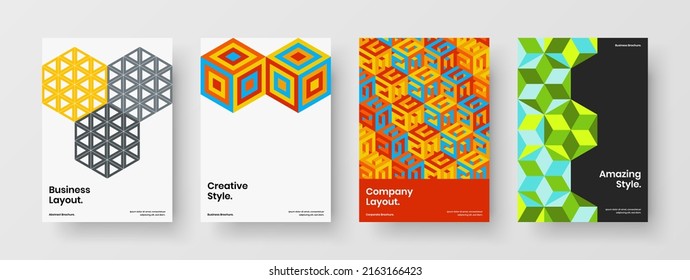 Isolated mosaic shapes booklet layout set. Simple pamphlet design vector template composition.