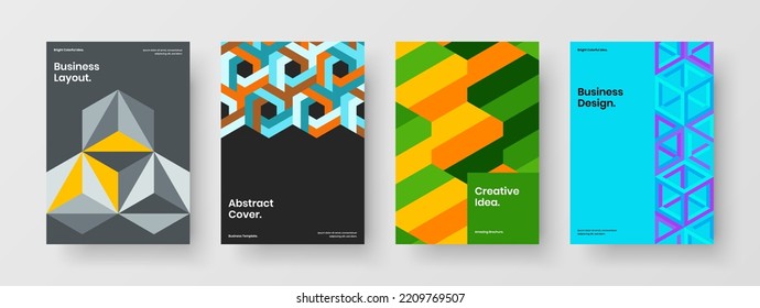 Isolated mosaic shapes front page template set. Abstract corporate cover A4 design vector layout bundle.