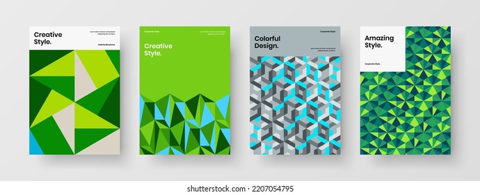 Isolated mosaic shapes postcard illustration set. Fresh corporate cover A4 vector design concept collection.