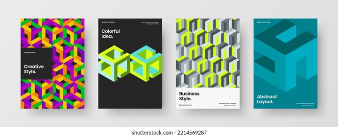 Isolated mosaic shapes poster layout composition. Bright presentation vector design illustration bundle.