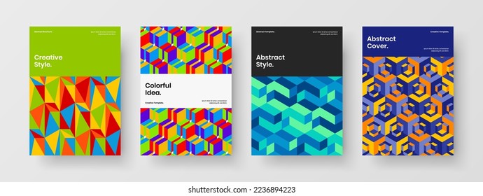 Isolated mosaic tiles company brochure concept collection. Modern banner A4 vector design template bundle.