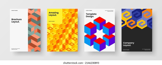 Isolated mosaic tiles company identity template collection. Clean front page A4 design vector concept bundle.