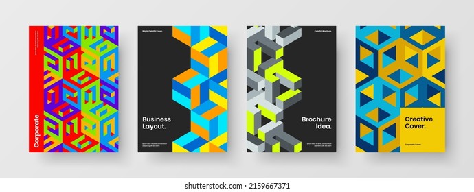 Isolated mosaic tiles corporate cover illustration set. Unique front page vector design concept bundle.