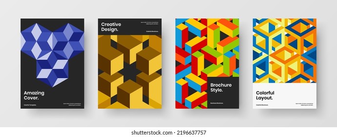 Isolated mosaic tiles front page illustration bundle. Abstract placard design vector concept composition.