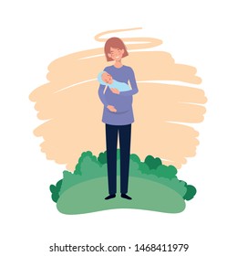 Isolated mother with baby design