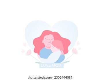 Isolated of mother and daughter embracing, Mother's day concept concept. Flat vector illustration.	