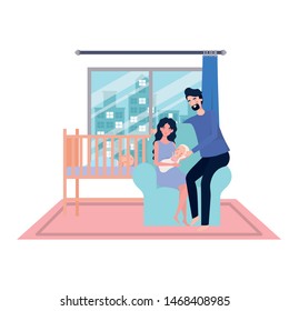 Isolated mother and father with baby design