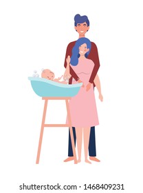 Isolated mother and father with baby design