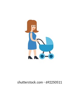 Isolated Mother Flat Icon. Perambulator Vector Element Can Be Used For Mother, Perambulator, Baby Design Concept.