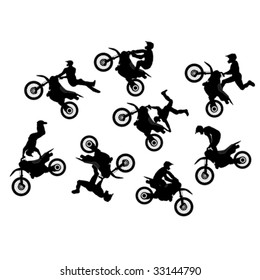 Isolated motocross rider jump vector set