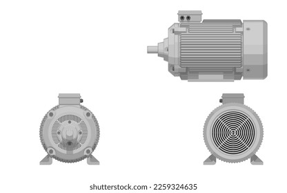 Isolated motor in 3 views on white background