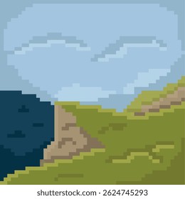 Isolated mountain landscape pixel art computer illustration