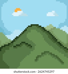 Isolated mountain landscape pixel art computer illustration