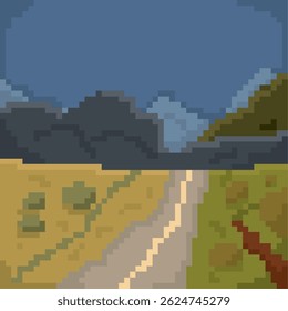 Isolated mountain road landscape pixel art computer illustration