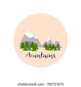 isolated mountains logo on circle cream background. website logo