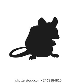 Isolated mouse silhouette. Rat black drawing. Wild rodent icon. Cute animal template. Pet logo. Vector illustration