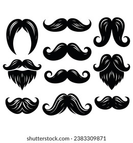 Isolated moustaches black cartoon silhouette of adult man mouth facial hair style barbershop moustache shaving templates vector funny set 