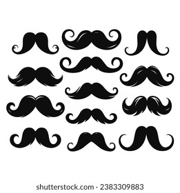 Isolated moustaches black cartoon silhouette of adult man mouth facial hair style barbershop moustache shaving templates vector funny set 