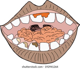 Isolated mouth with food on white background