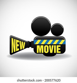 Isolated movie projector with the text new movie written with yellow letters