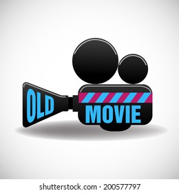 Isolated movie projector with the text old movie written with blue letters