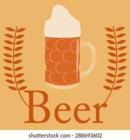 Isolated mug of beer on a colored background with text. Vector illustration