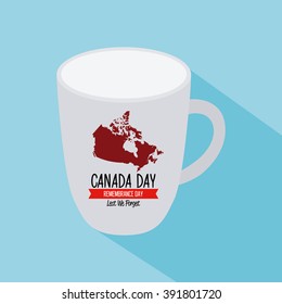 Isolated mug with the canadian map and text on a blue background