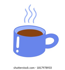isolated mug with coffee and evaporating steam. vector illustration in cartoon style.