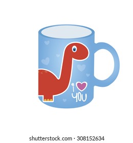 Isolated mug with a cute dinosaur illustration on a white background