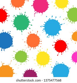 Isolated multicolor water drops on white background. Abstract paint splats. Realistic watercolor splashes. Multicolor stain set. Vector illustration.