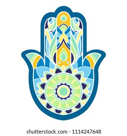 Isolated multicolored hamsa hand on white background