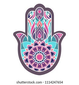 Isolated multicolored hamsa hand on white background