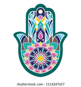 Isolated multicolored hamsa hand on white background