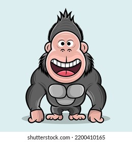 Isolated muscular cute cartoon gorilla with vector illustration. Gorillas are the largest living primates.