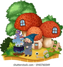 Isolated mushroom house in nature illustration