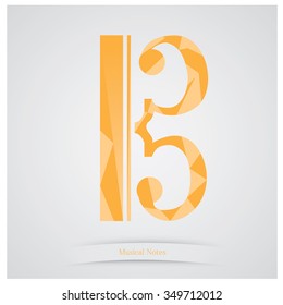 Isolated musical note and text on a grey background
