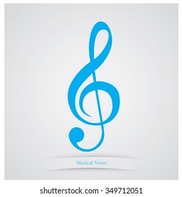 Isolated musical note and text on a grey background