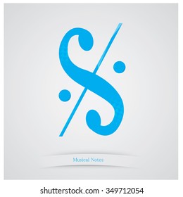 Isolated musical note and text on a grey background