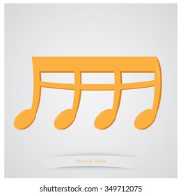 Isolated musical note and text on a grey background