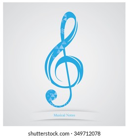 Isolated musical note and text on a grey background