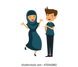 Isolated Muslim Couple Character - Welcoming The Eid