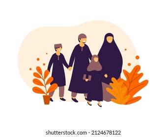 isolated Muslim family vector stock illustration, ramadan concept, eid mubarak, flat design, landing page , people vector