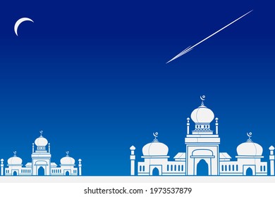 Isolated Muslim mosque flat design facade background. Flat Islamic colorful logo architectural objects. Abstract vector cartoon. Beautiful Muslim shrine icon illustration. Eastern cultural  landmark.
