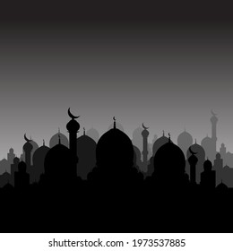 Isolated Muslim mosque flat design facade background. Flat Islamic colorful logo architectural objects. Abstract vector cartoon. Beautiful Muslim shrine icon illustration. Eastern cultural  landmark.