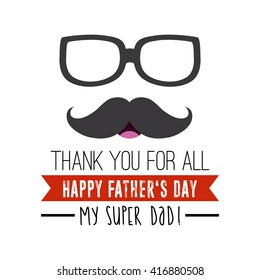 Isolated mustache icon with glasses on a white background with text and a ribbon