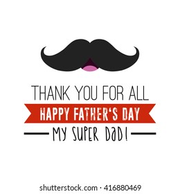 Isolated mustache icon on a white background with text and a ribbon