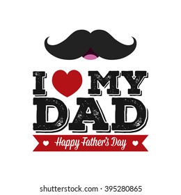 Isolated mustache and text with a heart for father's day celebrations