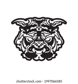 Aislar amordazando al tigre. Vector blanco y negro.