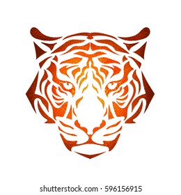 Isolated muzzle the tiger. Can be used for t-shirt, poster, tattoo, textile, element for card design. Hand drawn vector illustration