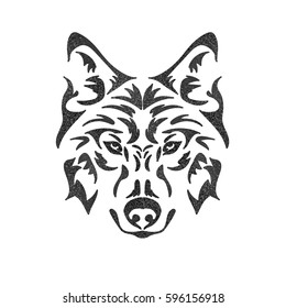 Isolated muzzle of a wolf. Can be used for t-shirt, poster, tattoo, textile, element for card design. Hand drawn vector illustration